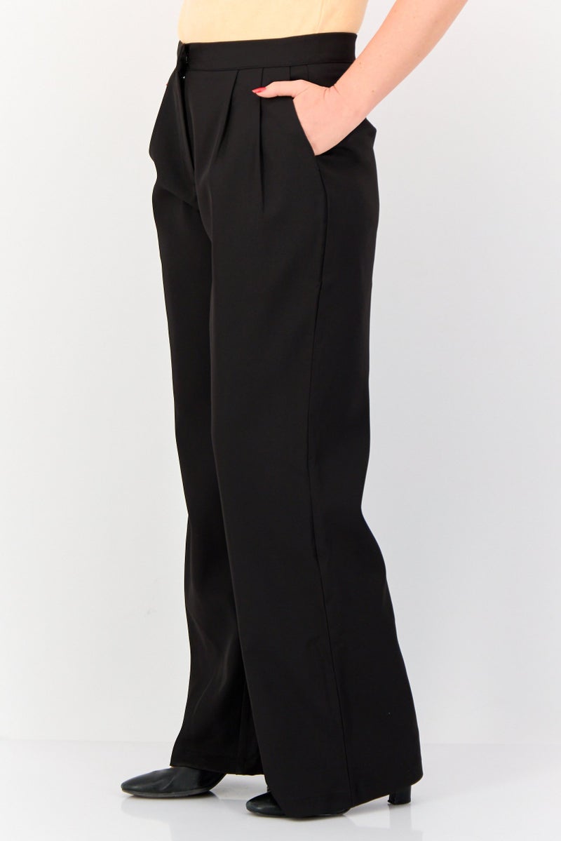 Archive Design Studio Women Regular Fit Solid Wide Leg Pants, Black - Image 2